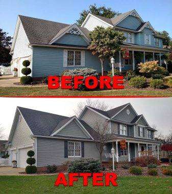 Before and after new shingle roof