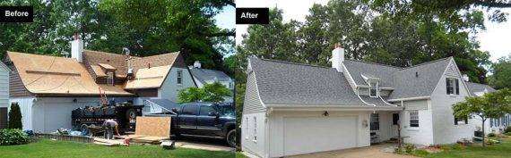 Before and after new shingle roof