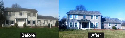 Before and after home roof job